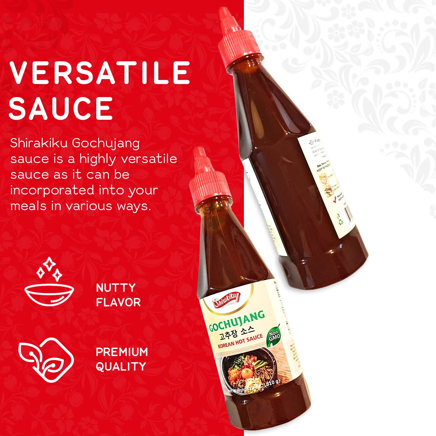 Shirakiku Gochujang squeezable bottle with twist cap for mess-free use.