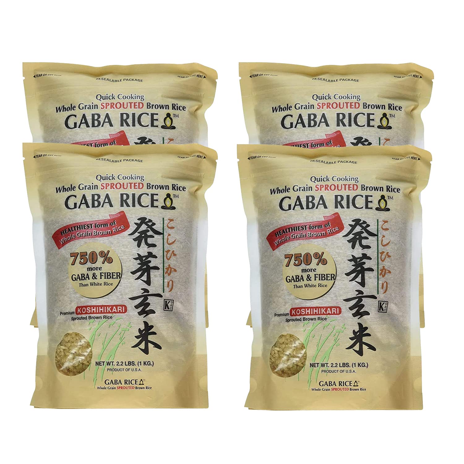 Shirakiku Koshihikari sprouted brown GABA rice pack of four for easy weeknight meals