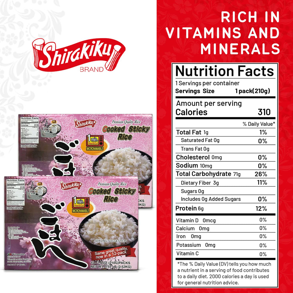 Shirakiku microwavable rice 90 seconds label shows fast, convenient heating