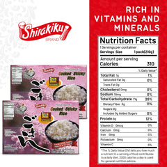 Shirakiku microwavable rice 90 seconds label shows fast, convenient heating