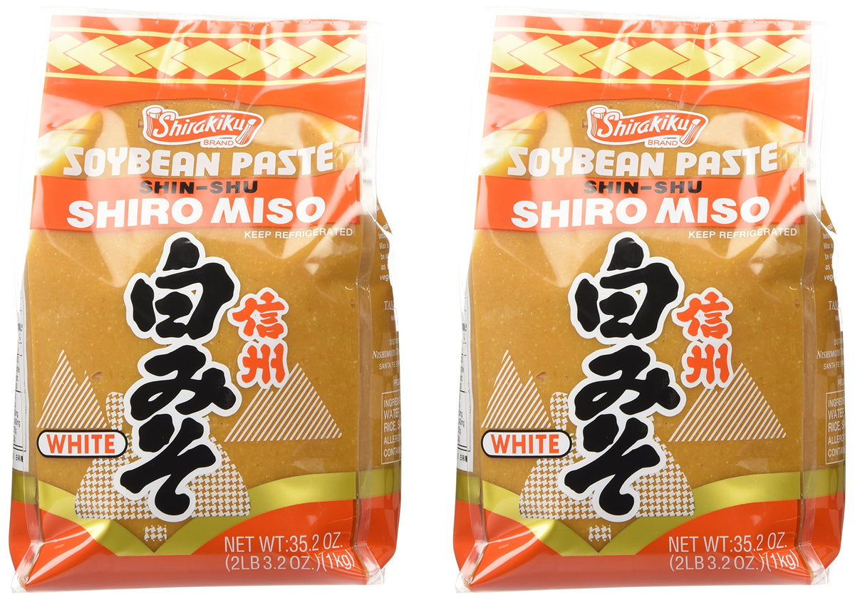 Shirakiku Miso Shiro white paste in a jar, ideal for light sauces.