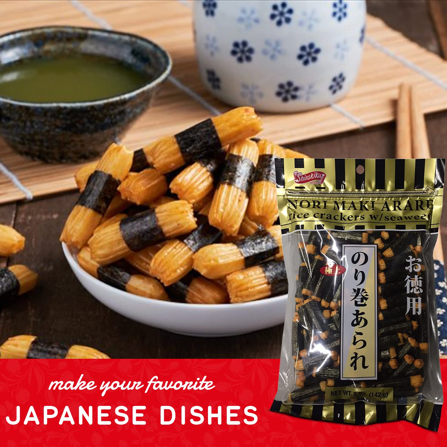 Shirakiku Nori Maki Arare two-pack display emphasizes convenient snacking