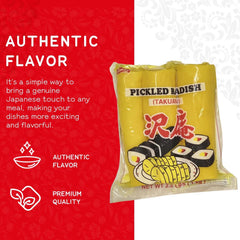 Shirakiku takuwan sushi compatibility image suggests quick flavor boost.