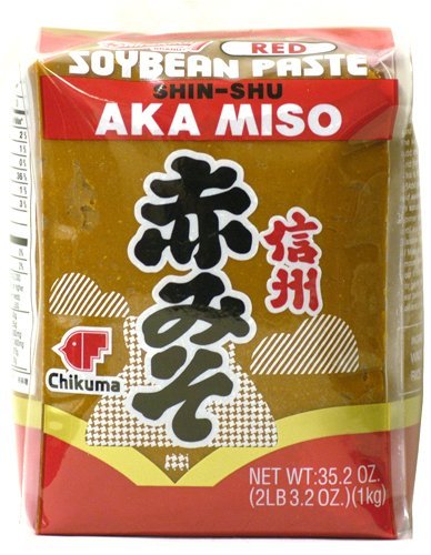 Shirakiku red miso bottle adds rich umami to soups and dressings.