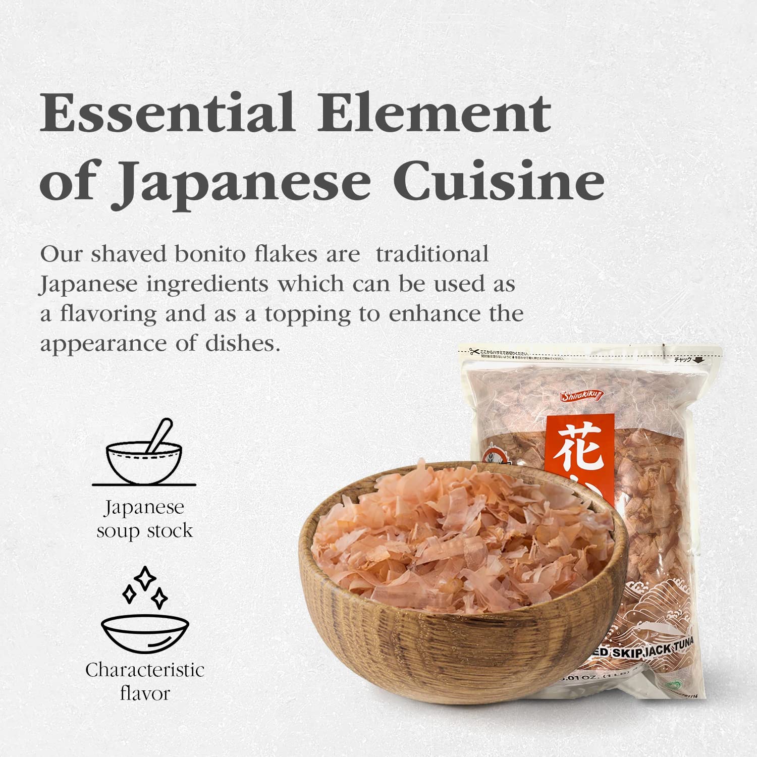 Shirakiku resealable package keeps flavor fresh.