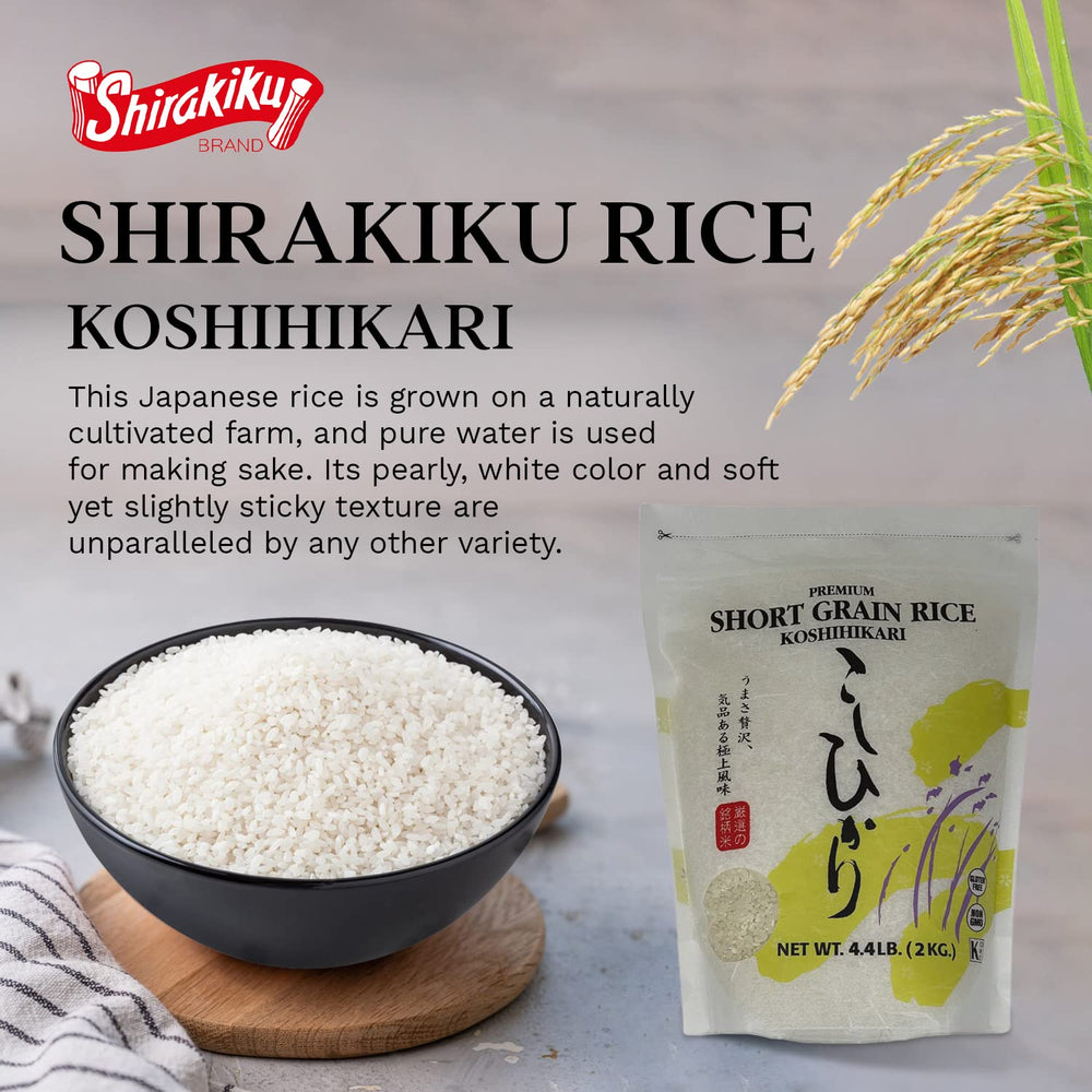 Shirakiku sushi rice pearlescent color for elegant presentation.