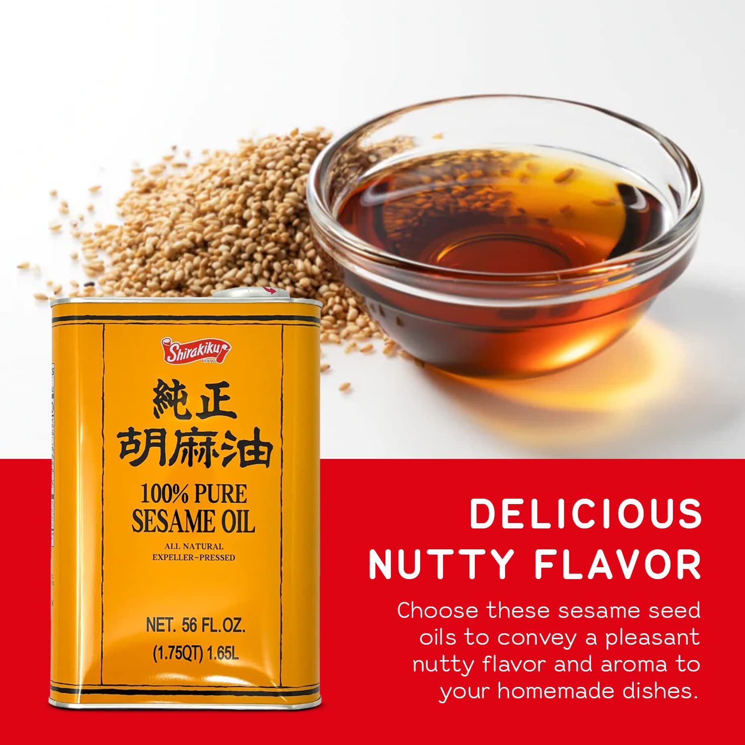 Shirakiku toasted sesame oil-frying for tempura and crispy Asian recipes.
