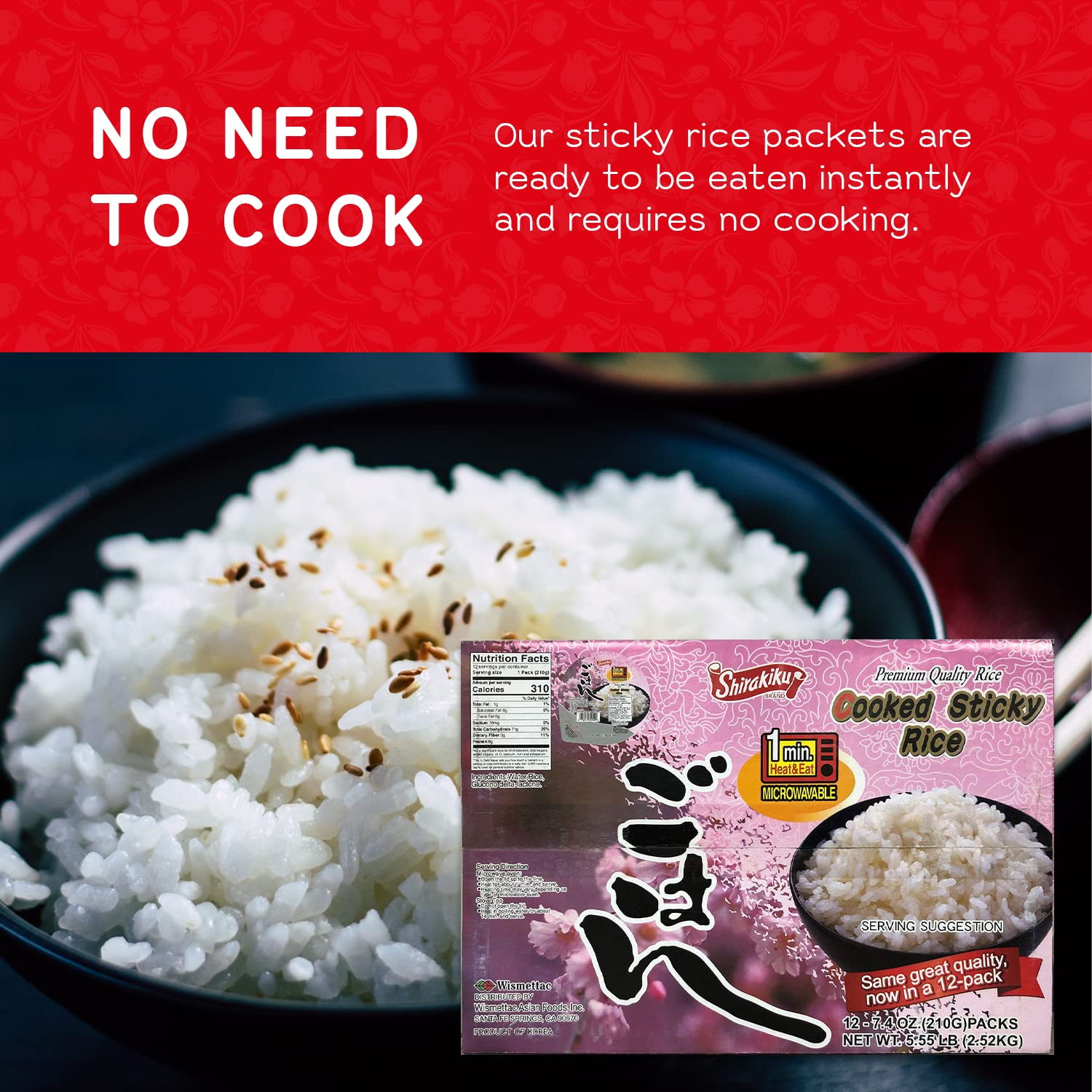 Shirakiku travel-pack image demonstrates portable, mess-free rice for on the go