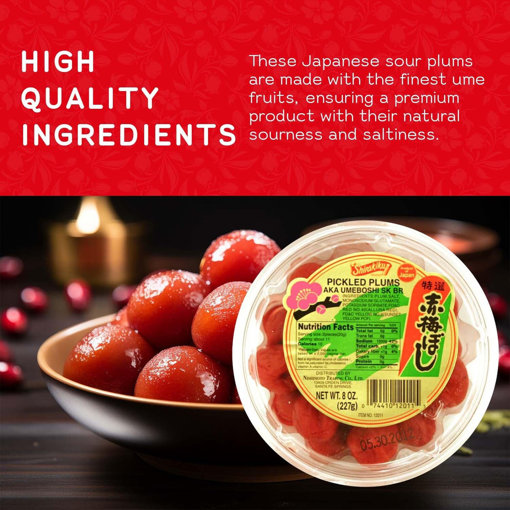 Shirakiku Umeboshi served atop rice bowl for breakfast or lunch.