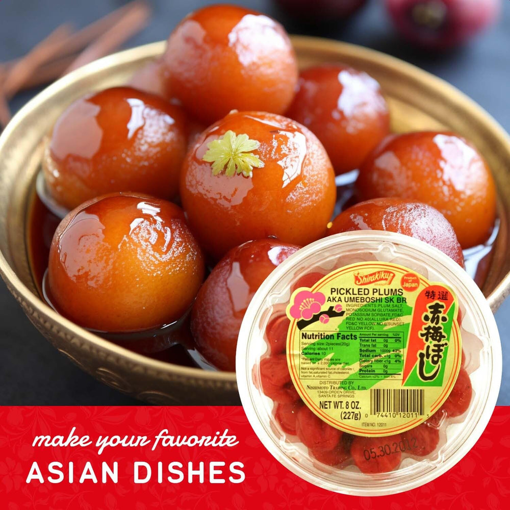 Shirakiku traditional tsukemono plate featuring plump umeboshi pieces.