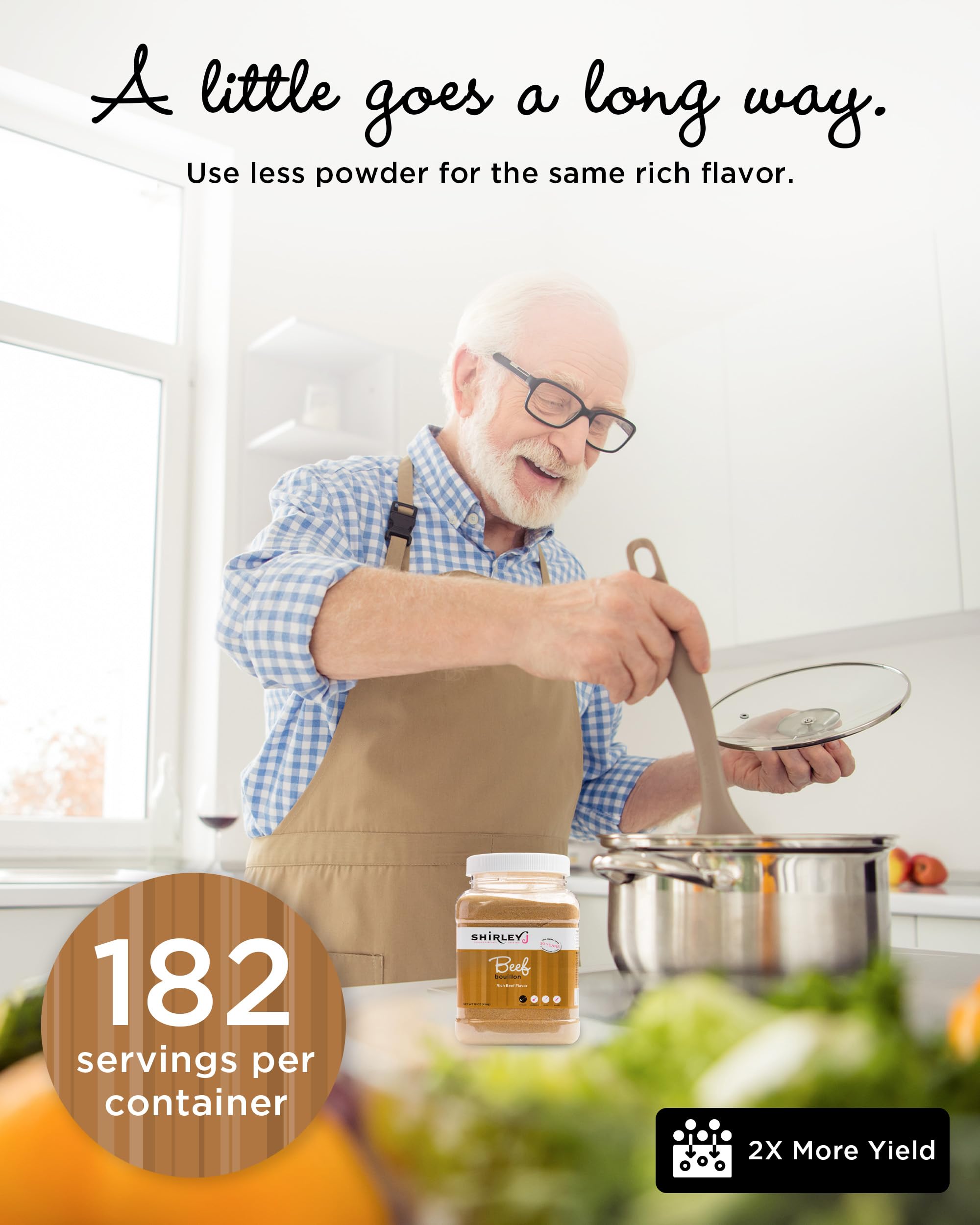 Shirley J Rich Beef Bouillon Powder pour-over gravy providing rich flavor.