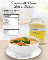 Shirley J Rich Chicken Bouillon Powder jar closeup with lower-sodium flavor