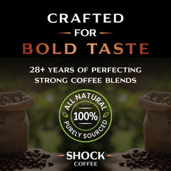 Shock Coffee Ground 100% Arabica beans close-up for premium flavor