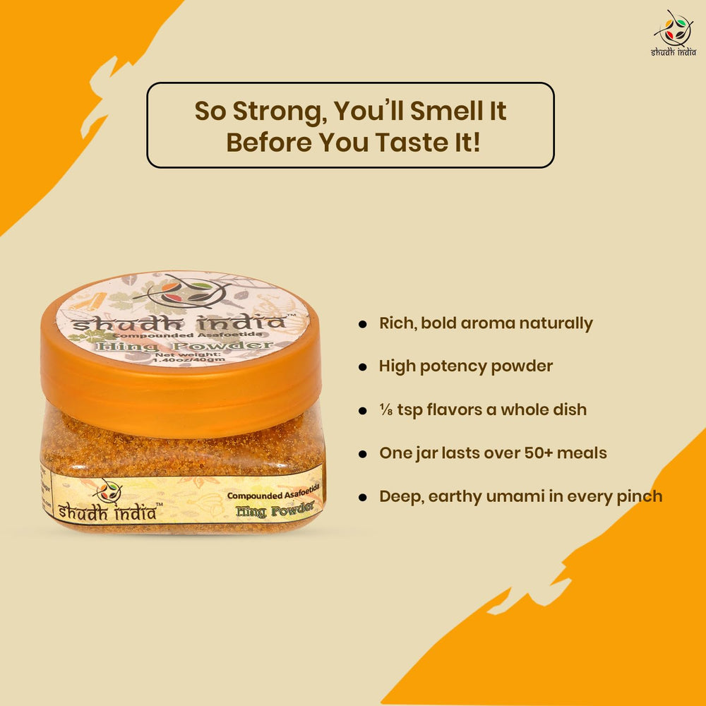 Shudh India Hing powder aroma wafts as it sears with turmeric.