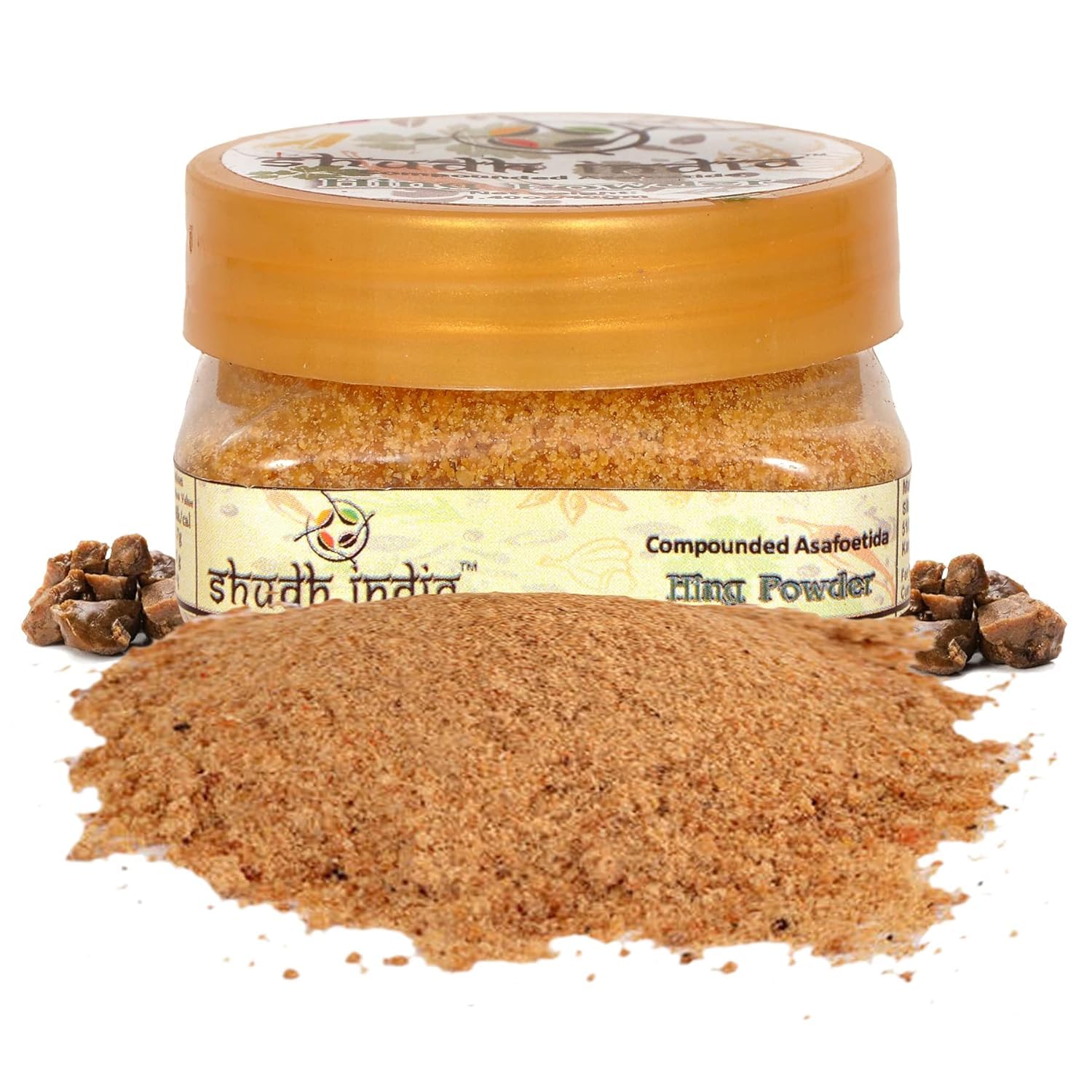 Shudh India Hing powder packaging enables precise seasoning control.