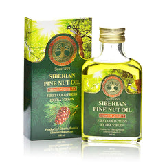 Siberian Treasure pine nut oil bottle showcasing premium quality