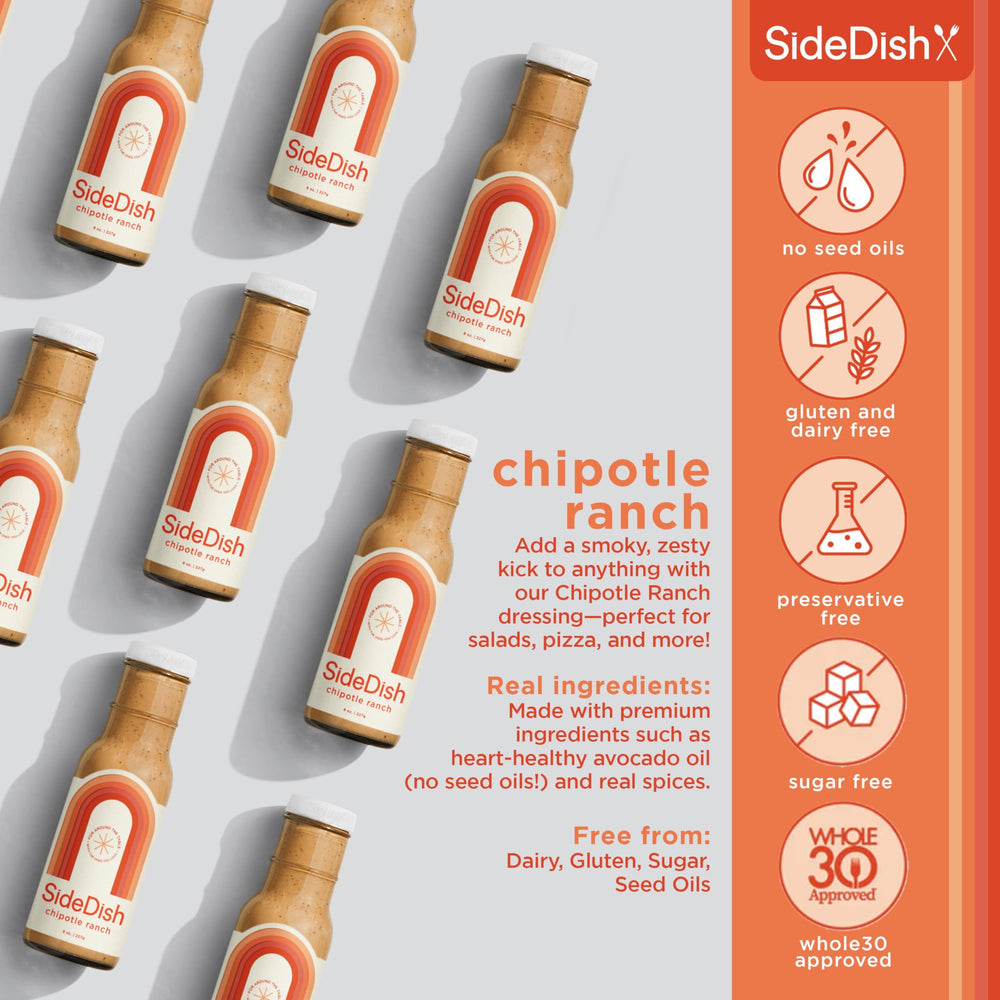 SideDish Chipotle Ranch Dressing dipping closeup ready for kid-friendly dips.