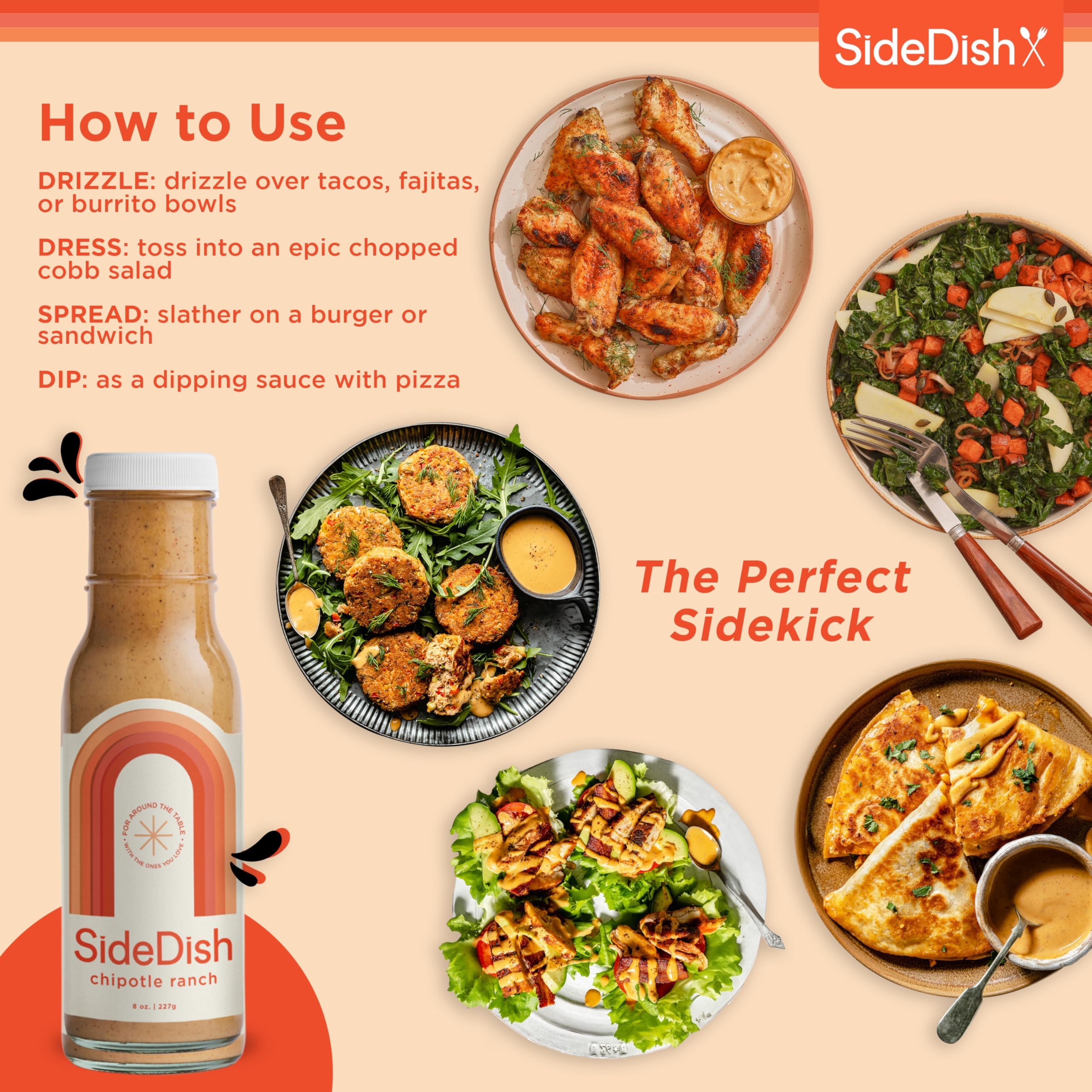 SideDish Chipotle Ranch Dressing on greens plate demonstrates versatile use.