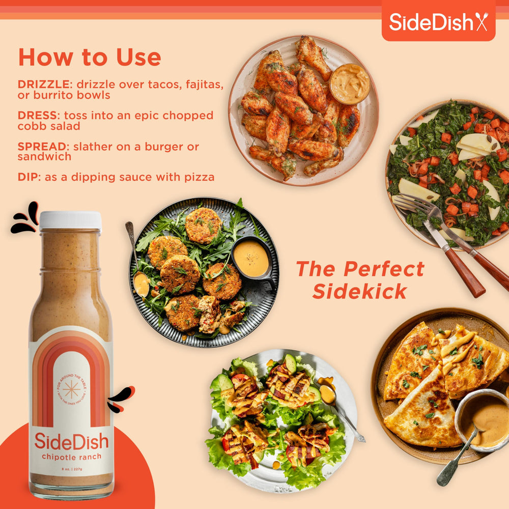 SideDish Chipotle Ranch Dressing on greens plate demonstrates versatile use.