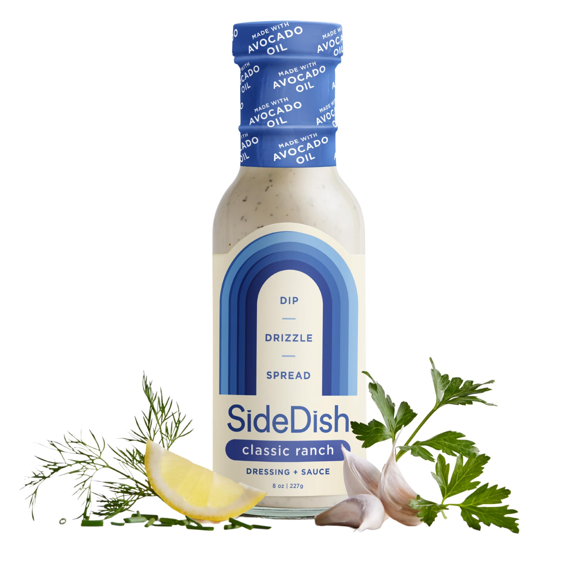 SideDish Classic Ranch Dressing bottle pour showing creamy texture for salads