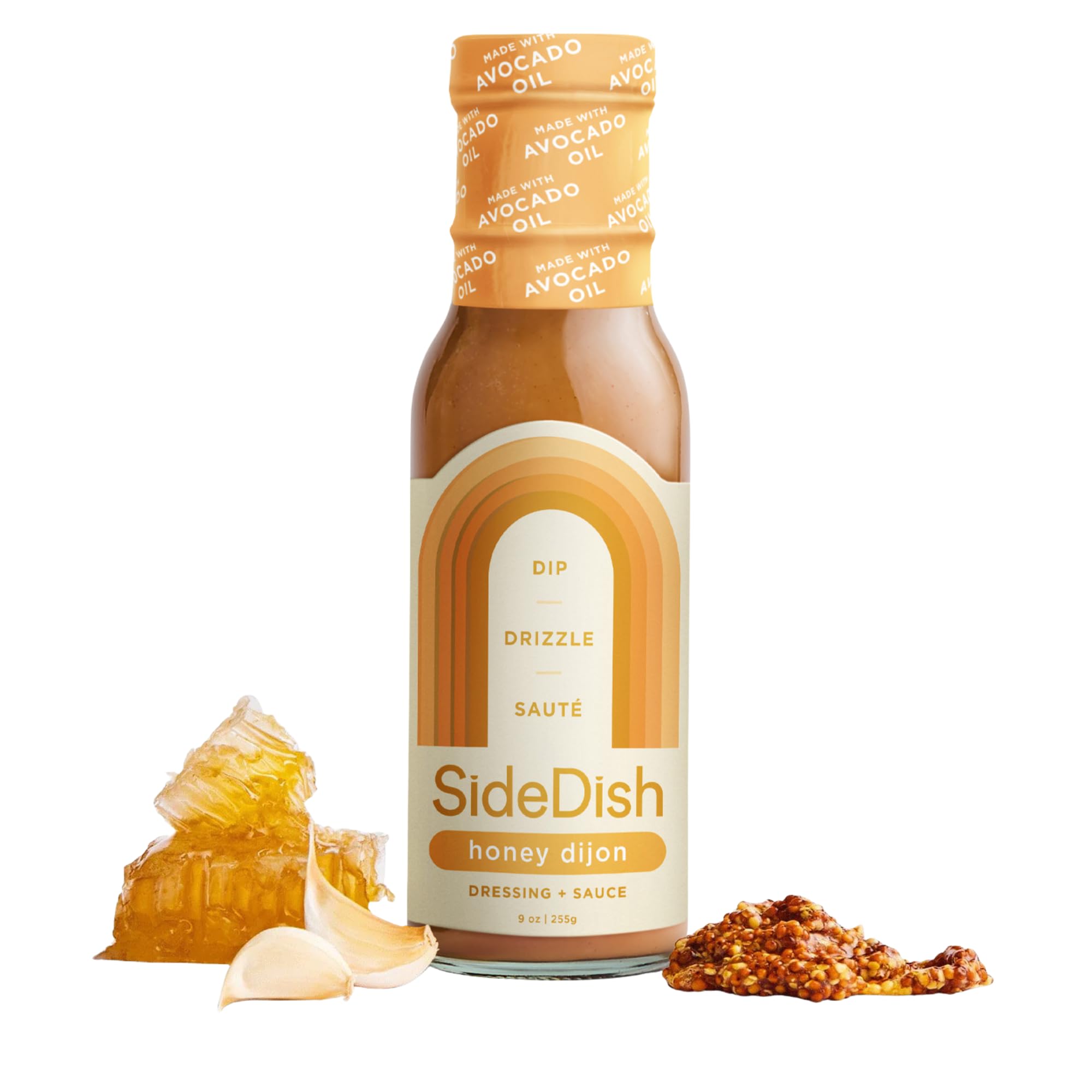 SideDish Honey Dijon Dressing bottle pours, silky texture ideal for salads