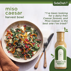 SideDish Miso Caesar dressing over a fresh salad bowl.