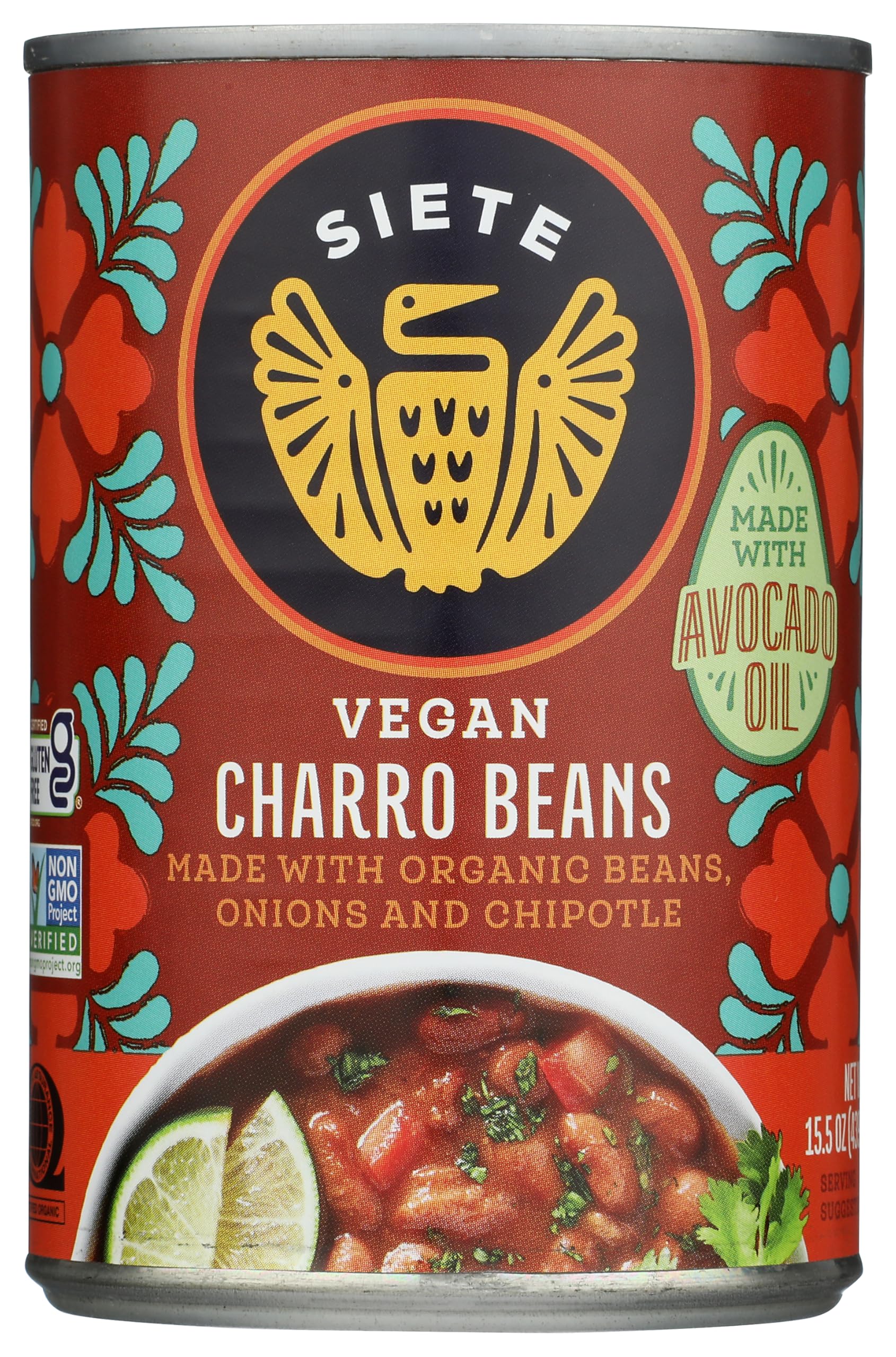Siete Beans Charro can closeup ready for quick, protein-packed meals.