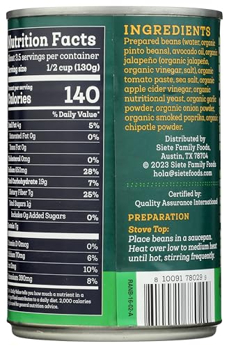 Siete Beans Refried Ranchero can, ready-to-heat base for quick meals