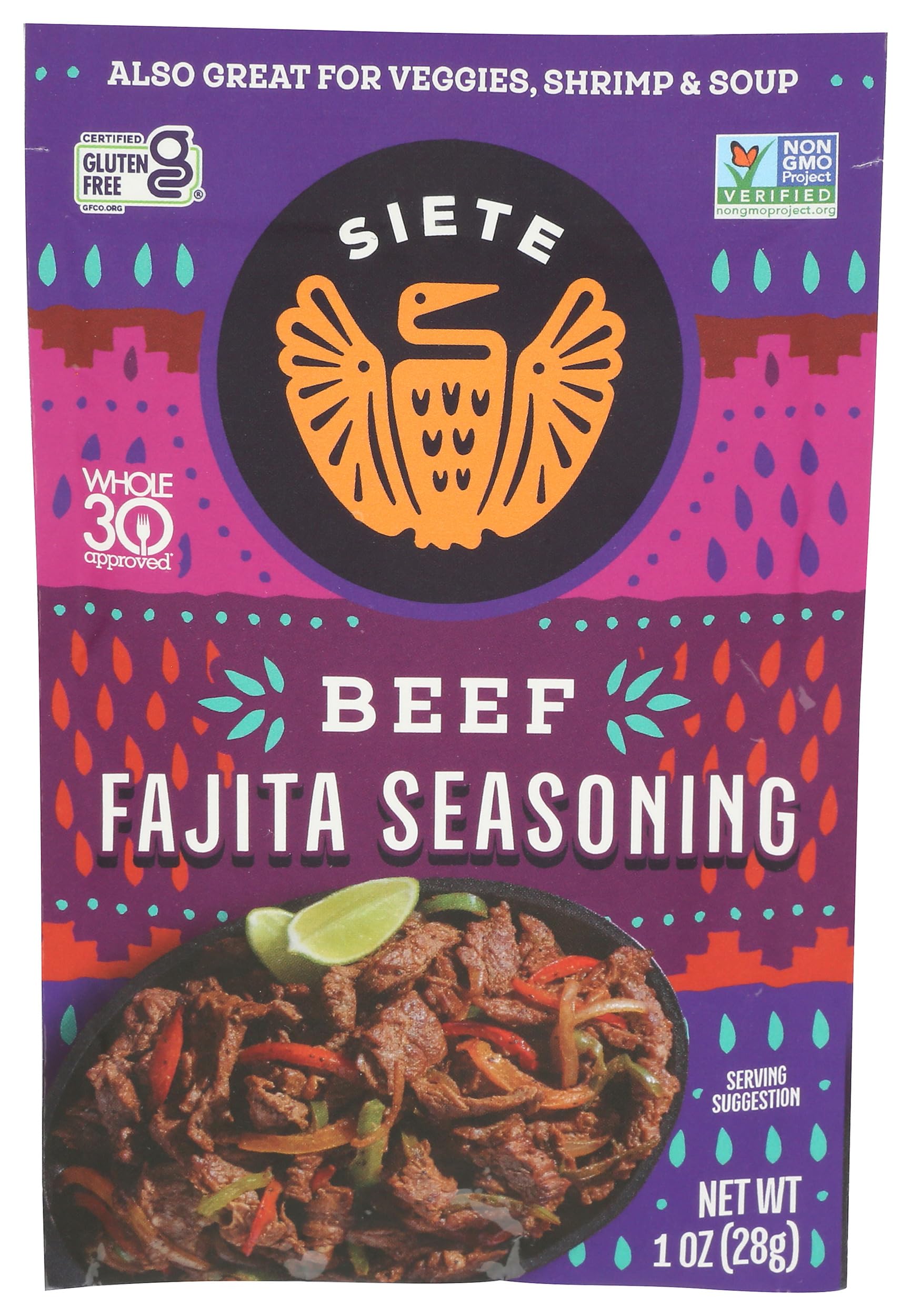 Siete Beef Fajita Seasoning Packet on the counter for quick, gluten-free fajitas.