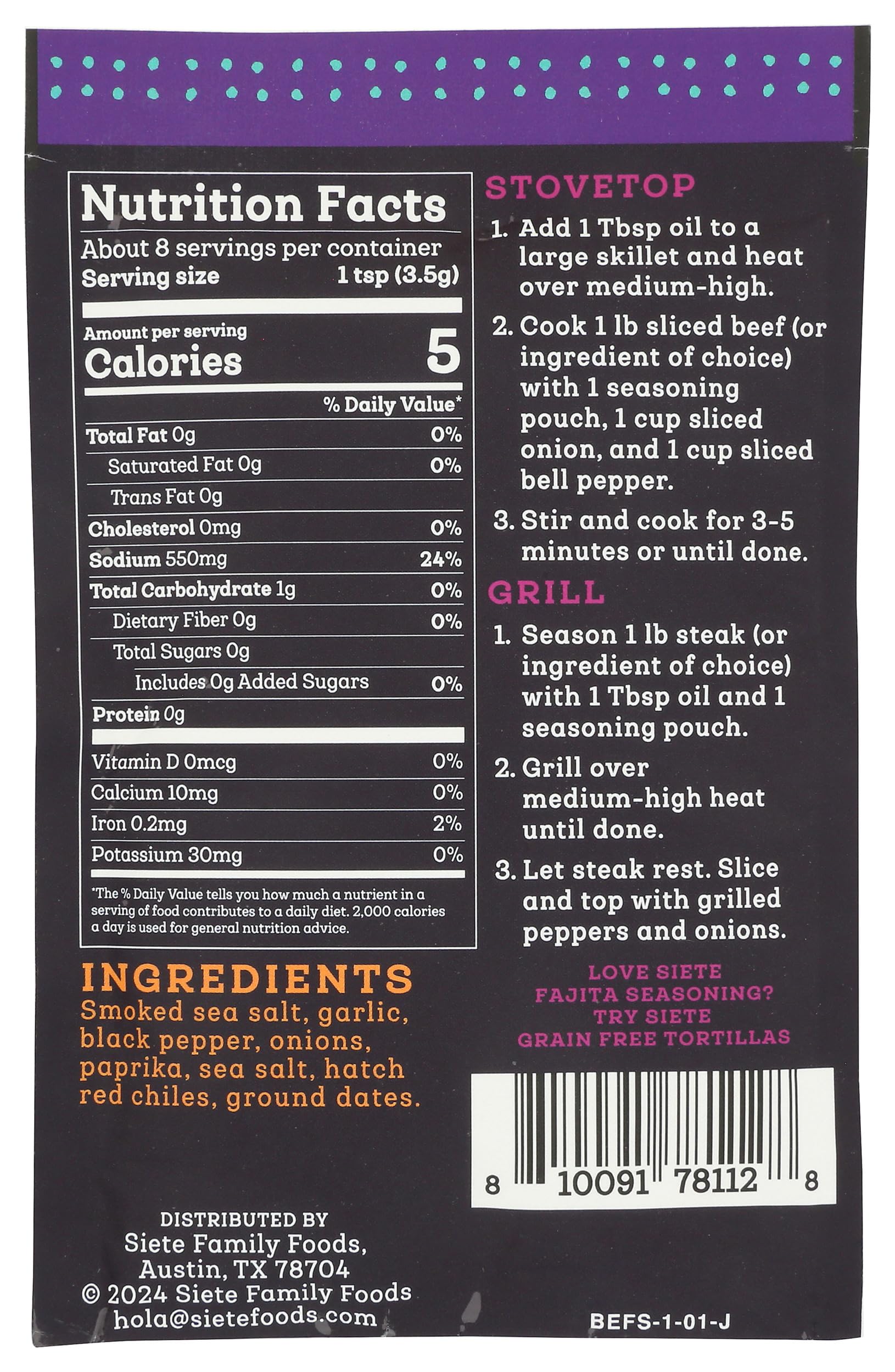 Siete Beef Fajita Seasoning Spice Blend in a bowl for vibrant cooking.