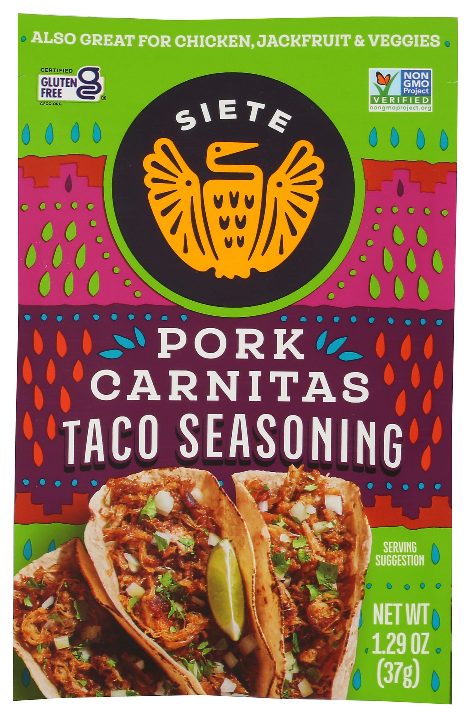 Siete Carnitas Seasoning Mix bottle ready for quick, flavorful weeknight dinners.