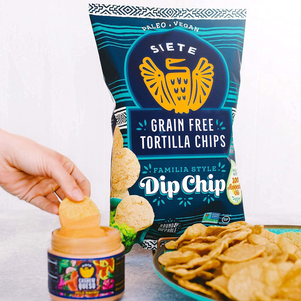 Siete cassava flour chips close-up highlighting crisp texture