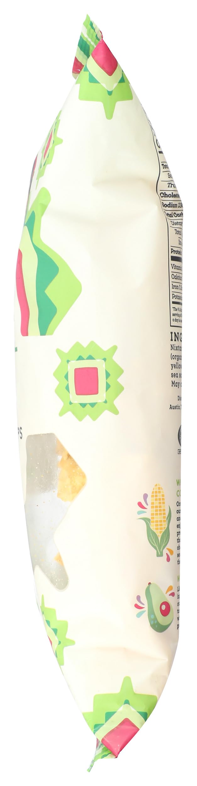 Siete Chips Trtla Maiz Lime lime slice accent suggests zesty finishing touch.