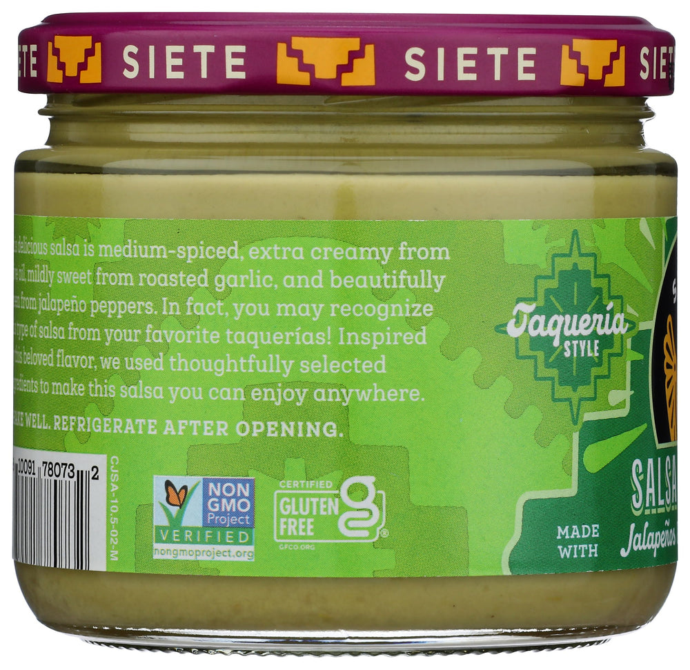 Siete Creamy Jalapeño Salsa ingredients closeup with fresh produce.