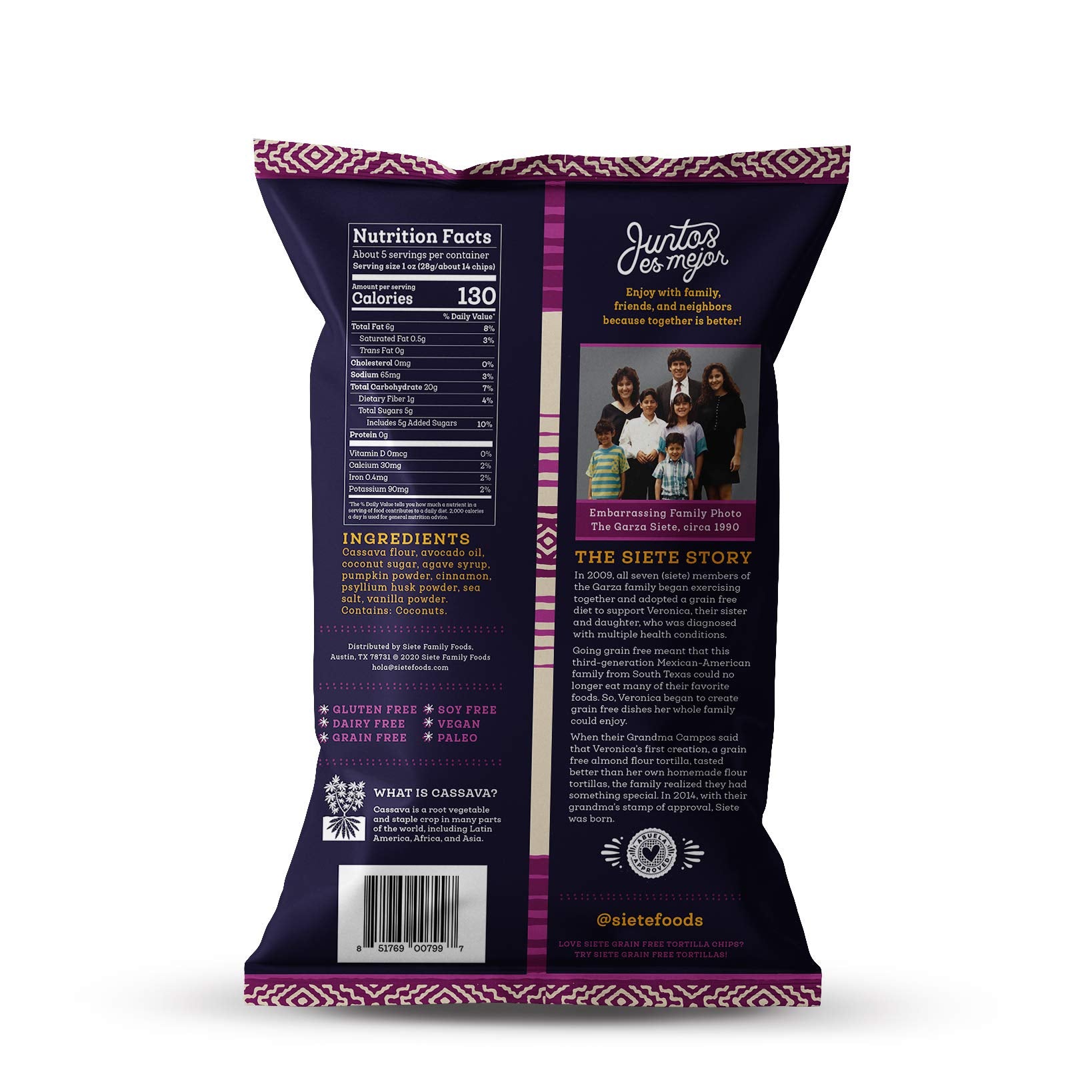 Siete cinnamon churro strips close-up highlighting cinnamon aroma and vegan ingredients.