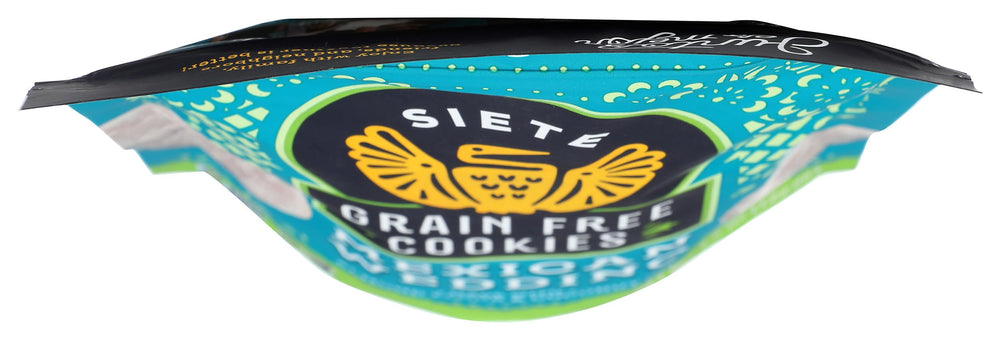 Siete Mexican Wedding Cookies vegan and dairy-free emblem on label.