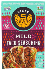 Siete Mild Taco Seasoning packet front showing brand and mild flavor for quick weeknight flavor