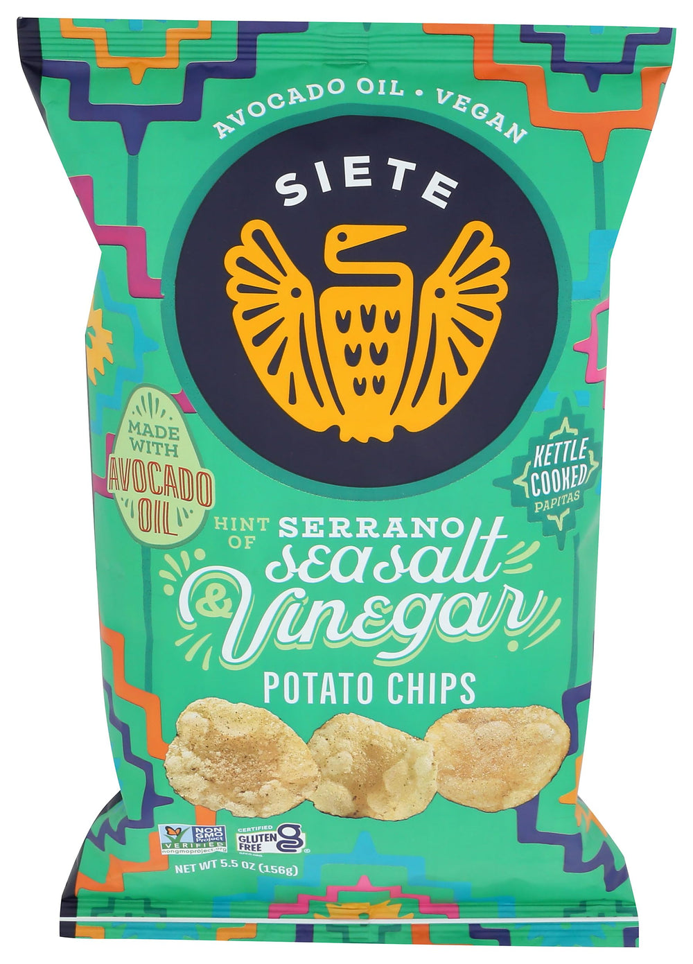 Siete Sea Salt Vinegar potato chips in bag—crisp and flavorful