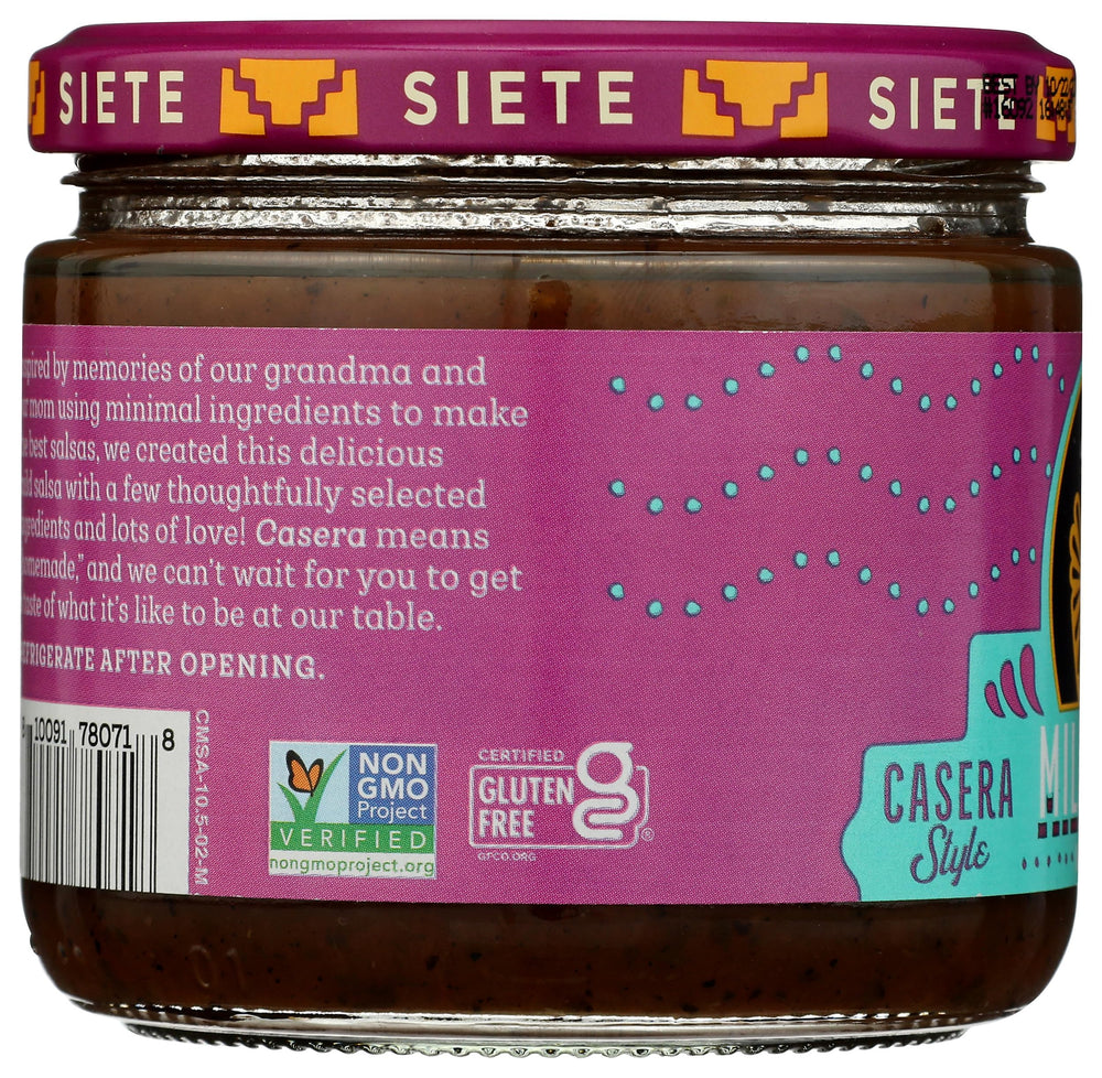 Siete Salsa Mild Casera bottle shows fresh ingredients visible.
