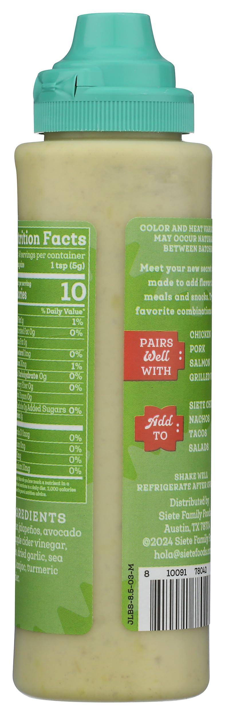 Siete Botana Jalapeno jar label showing quality ingredients for confident kitchen use.