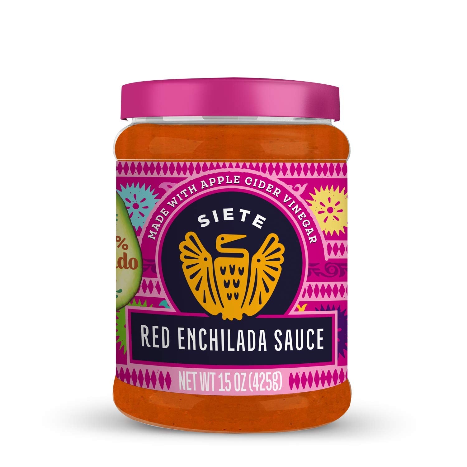 Siete Enchilada Red bottle close-up with avocado oil base for versatile meals.