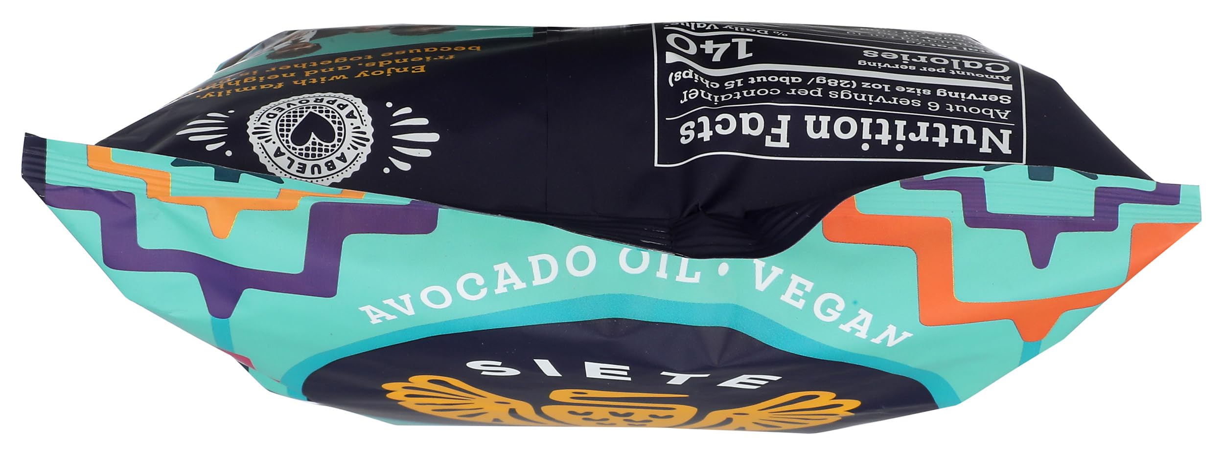Siete Sea Salt Potato Chips closeup ingredients emphasize simple real-food appeal.