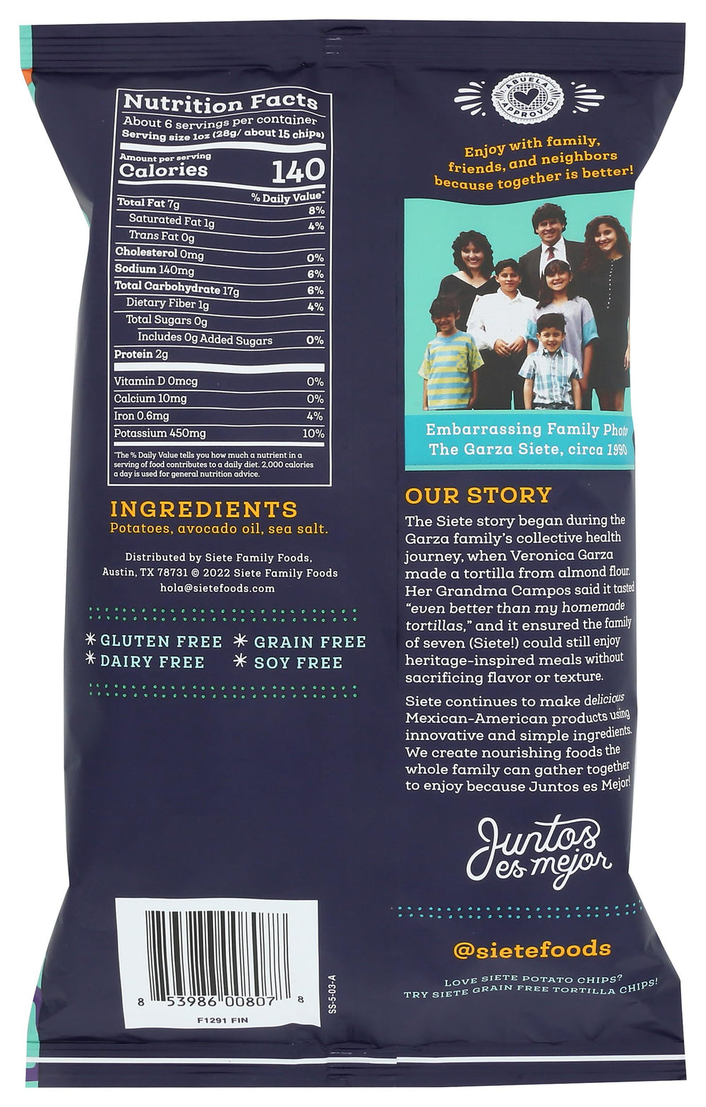 Siete Sea Salt Potato Chips crisp slices highlighting light texture for snacking.