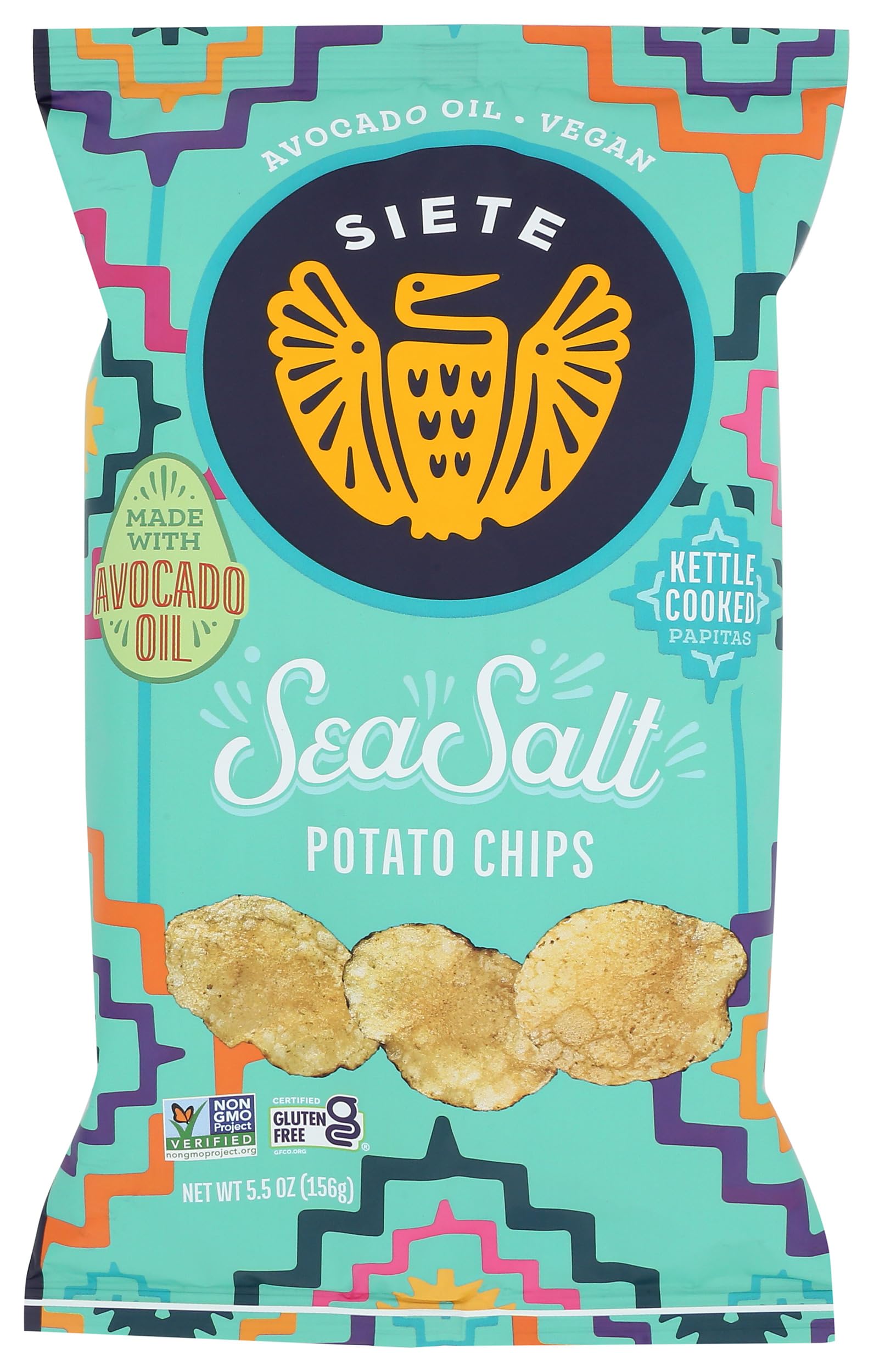 Siete Sea Salt Potato Chips packshot showing premium snack quality and clean ingredients.