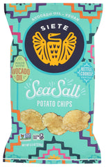 Siete Sea Salt Potato Chips packshot showing premium snack quality and clean ingredients.