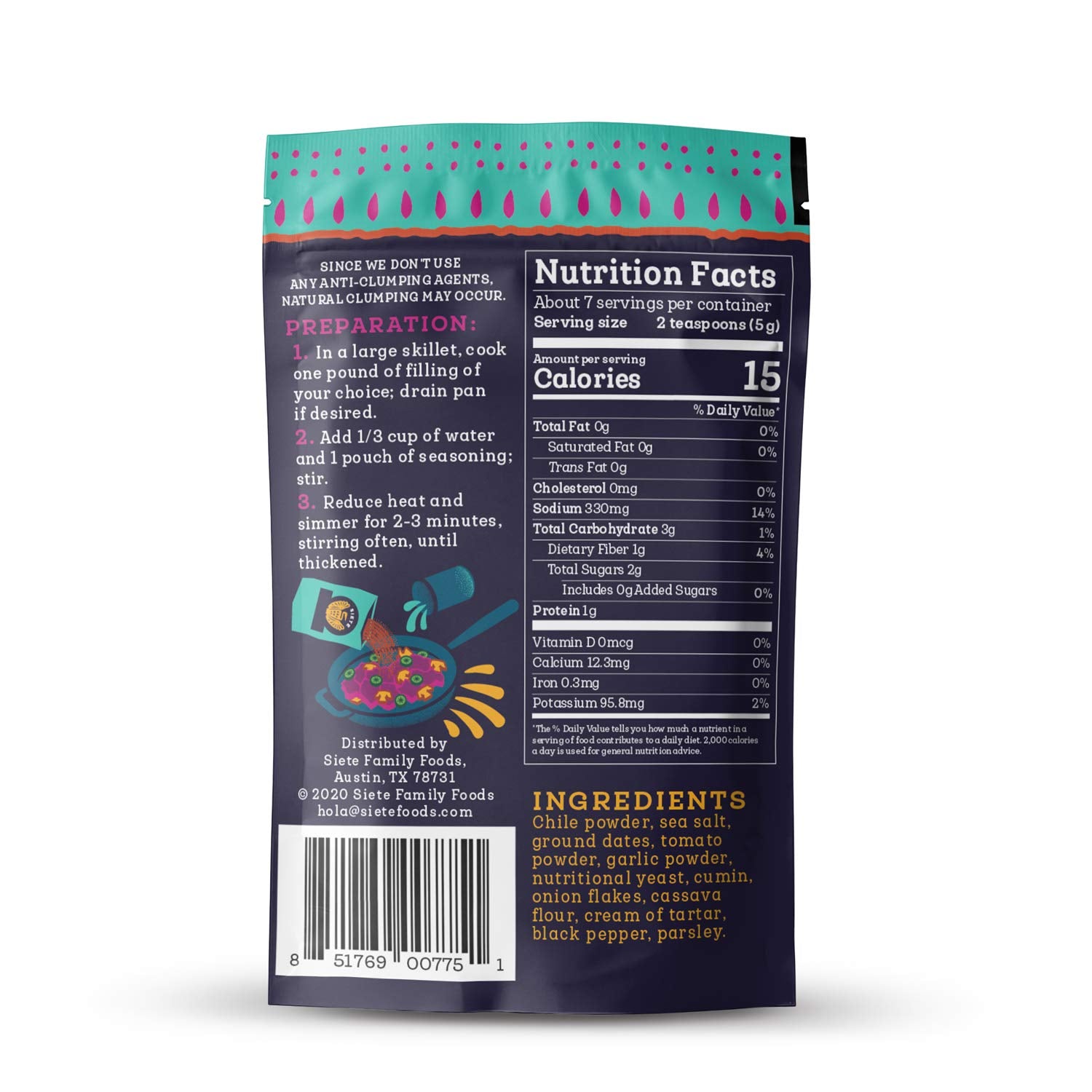 Siete taco seasoning pack mild highlights approachable flavors for everyday meals.