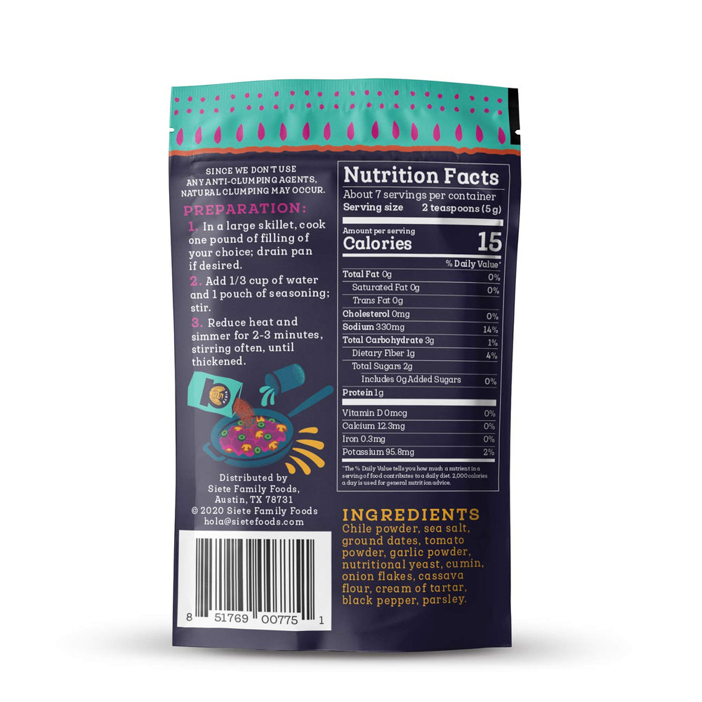 Siete taco seasoning pack mild highlights approachable flavors for everyday meals.