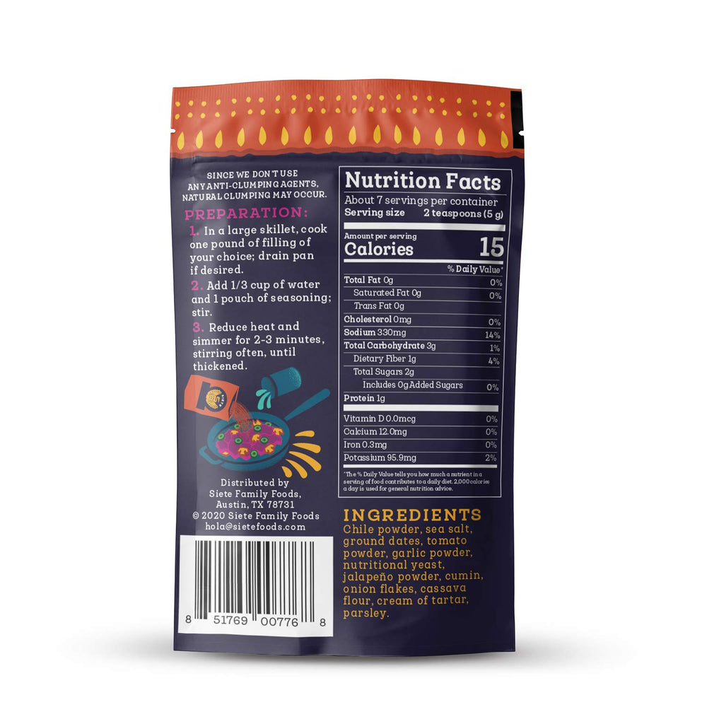 Siete taco seasoning pack spicy adds heat to tacos and bowls.
