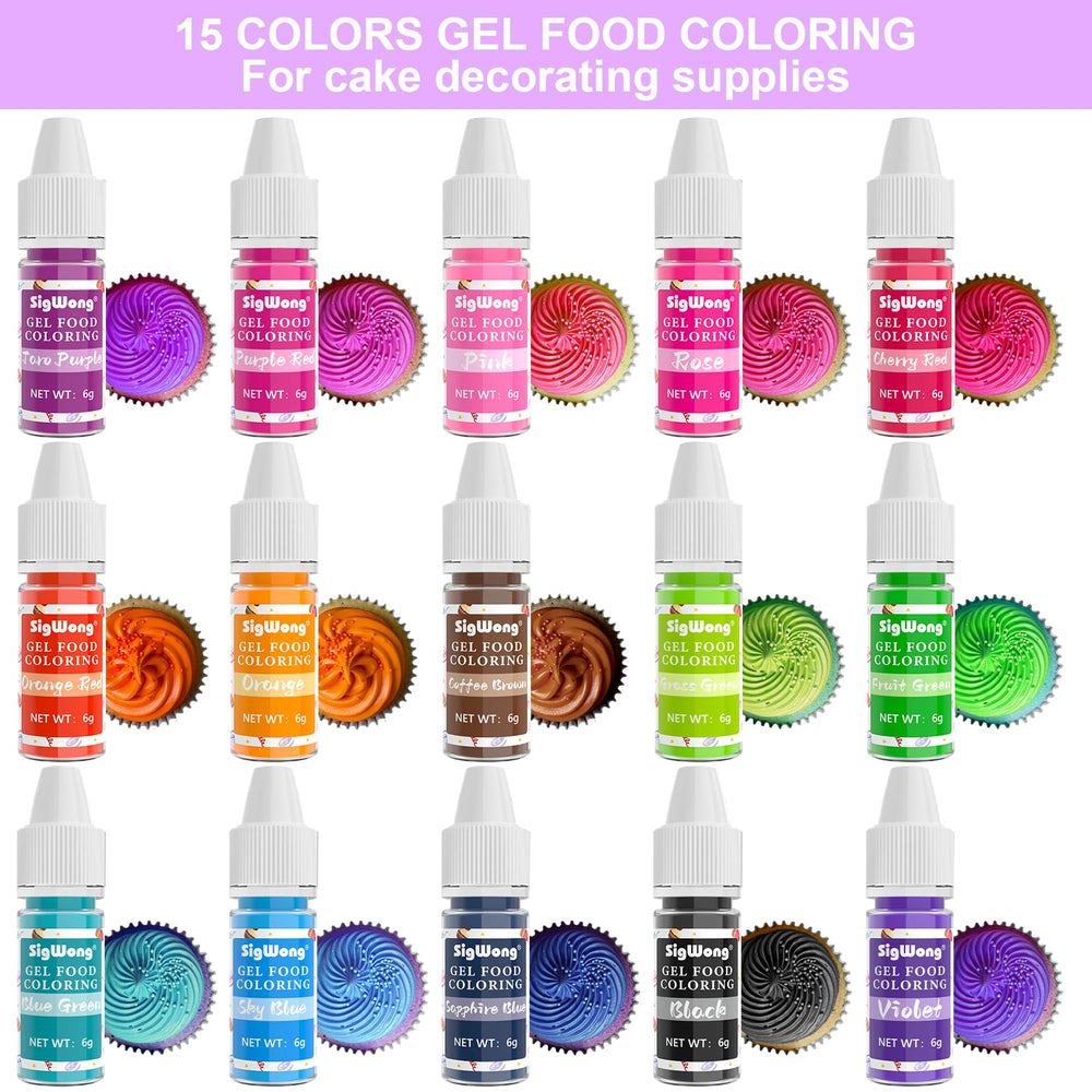 SigWong 15-colors gel dyes packaging highlights convenient squeeze bottles.