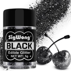 SigWong Black Edible Glitter bottle cap closeup showing precise control for decorating.